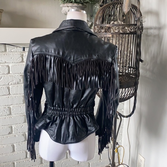 BB LEATHER PRODUCTS FRINGE MOTORCYCLE BLACK LEATHER JACKET 10 MADE IN USA - Picture 4 of 8